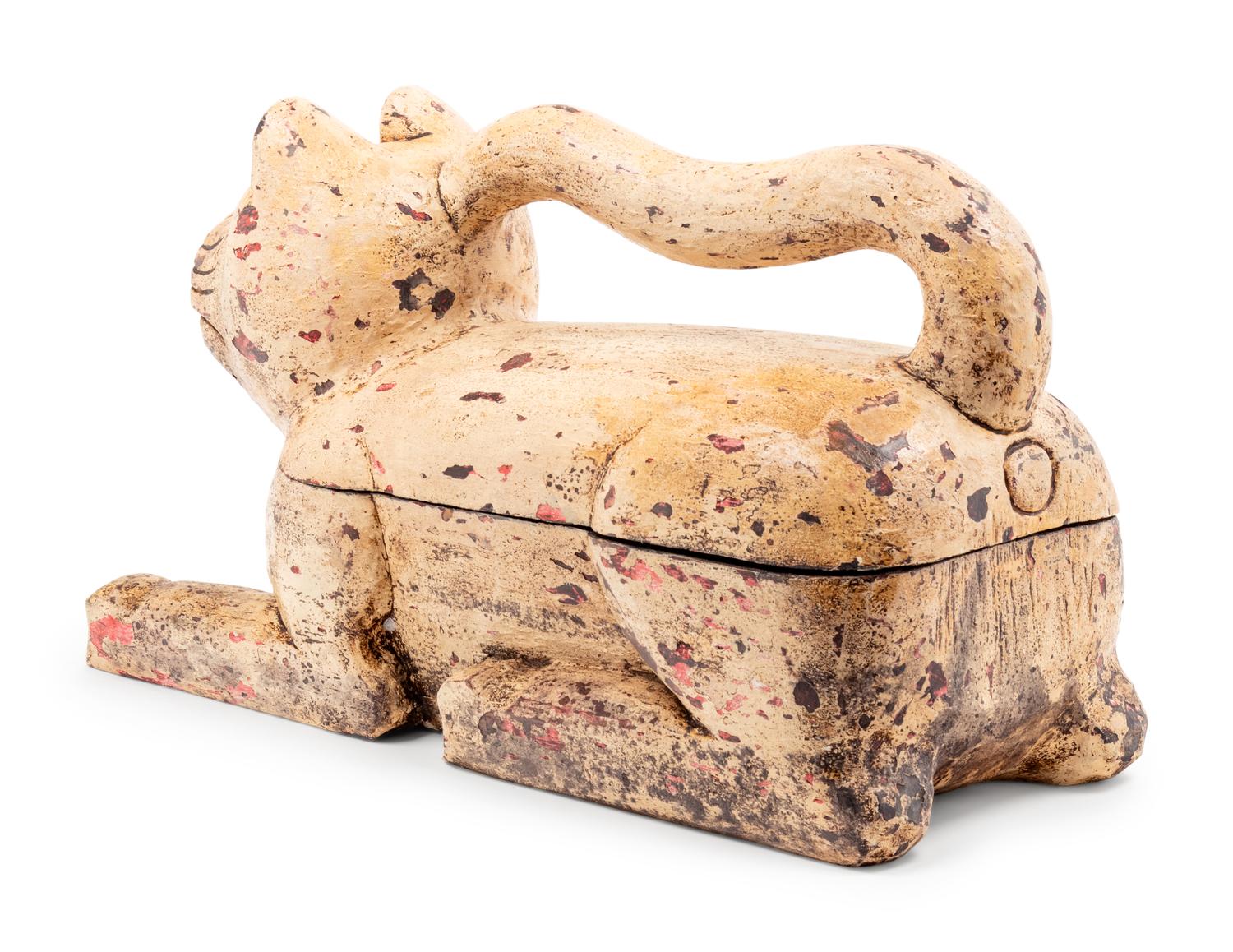 A Large Indian Painted Wood Figural Box