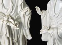 A pair of Chinese Blanc de Chine Figures of Meiren with Deer, Xu Yunlin Zhi impressed mark 德化窯仕女仙鹿瓷塑一對 許雲林製款