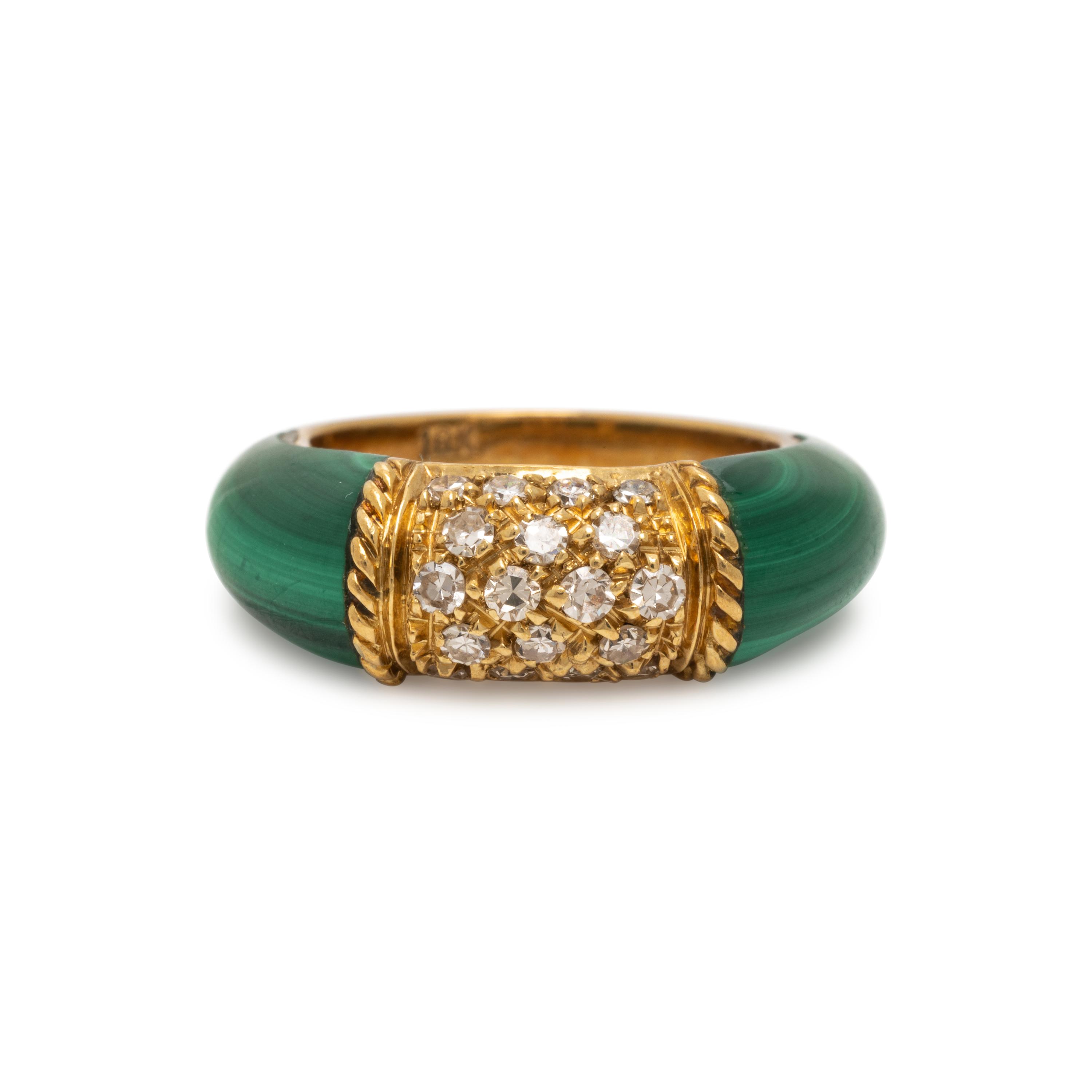 Malachite, Diamond, and Yellow Gold Ring