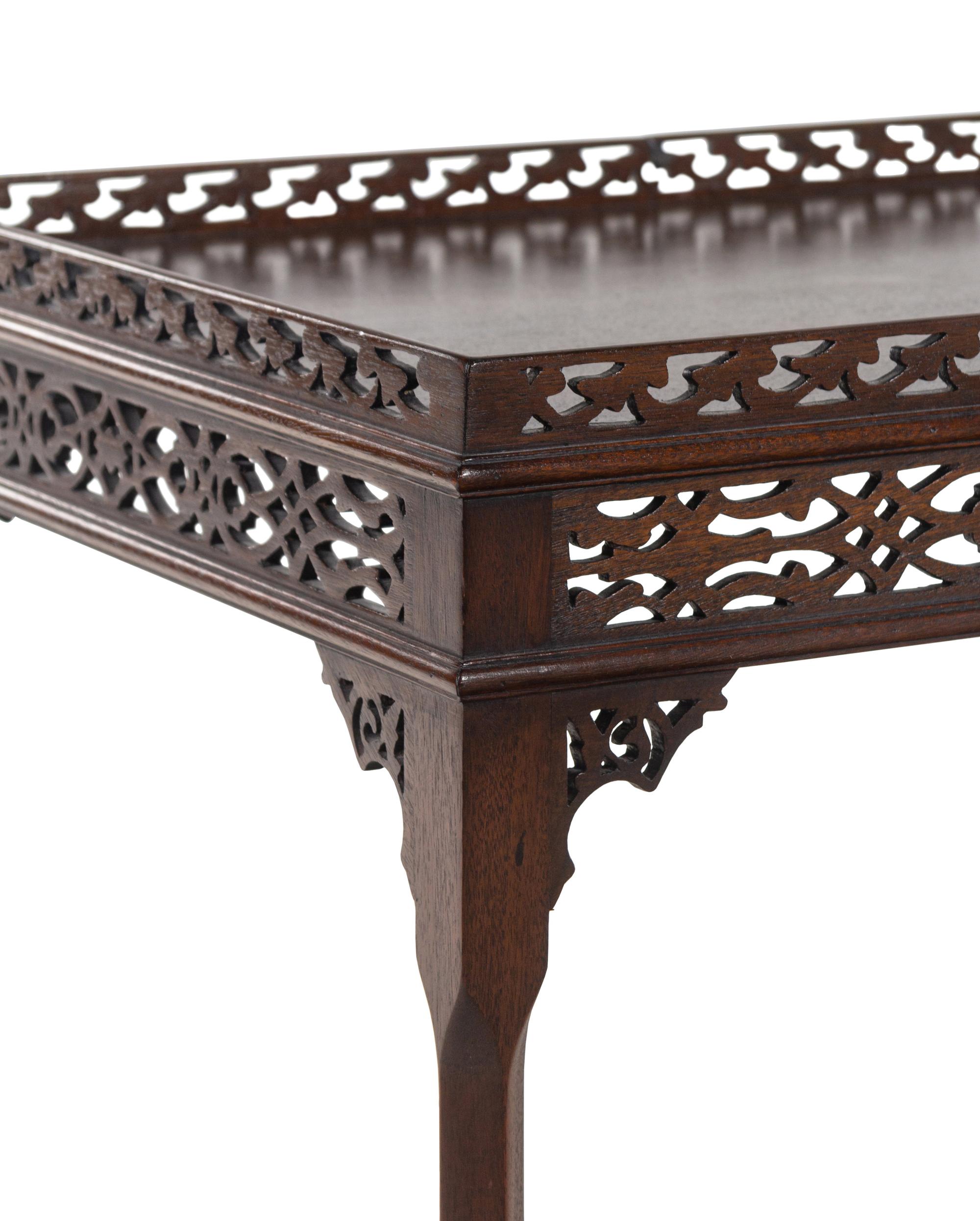 A Pair of Chinese Chippendale Style Mahogany Side Tables