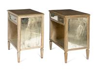 A Pair of Niermann Weeks Mirror-Veneered Silver Leaf Bedside Cabinets