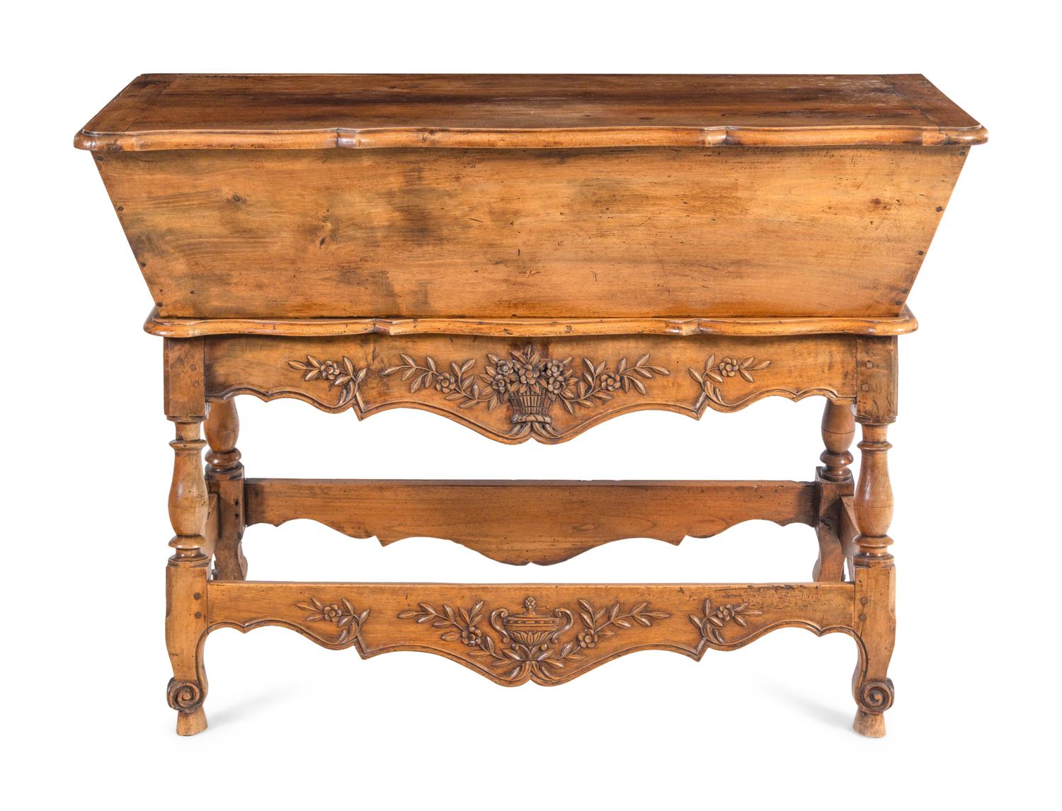 A French Provincial Walnut Panettiere and Dough Box on Stand