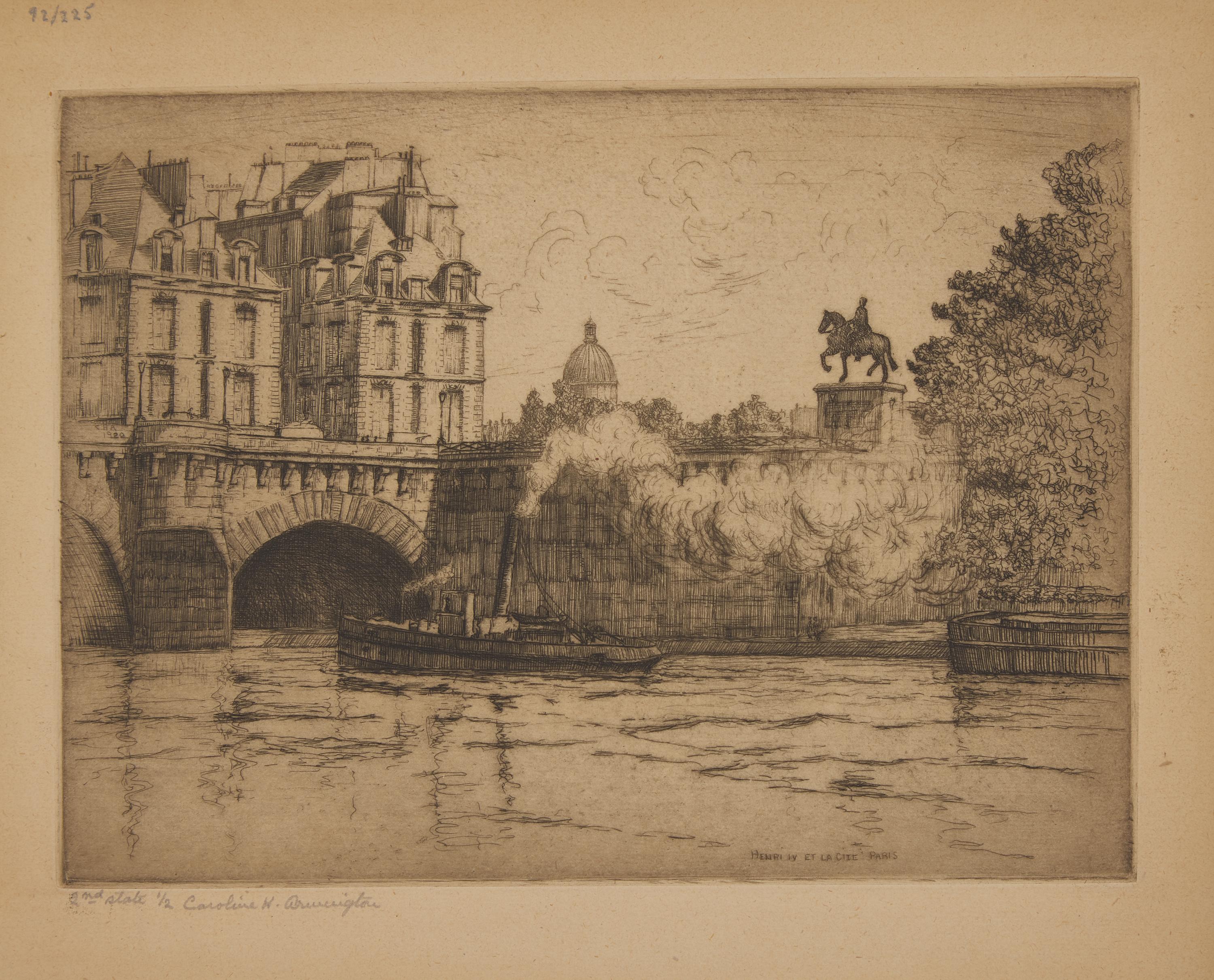 Caroline Helena Armington (American, 1875–1939) — Le Pont des Arts et la Cite Paris , 1921 ; Together with Henri IV et la Cite Paris , 1920 (Two Works)