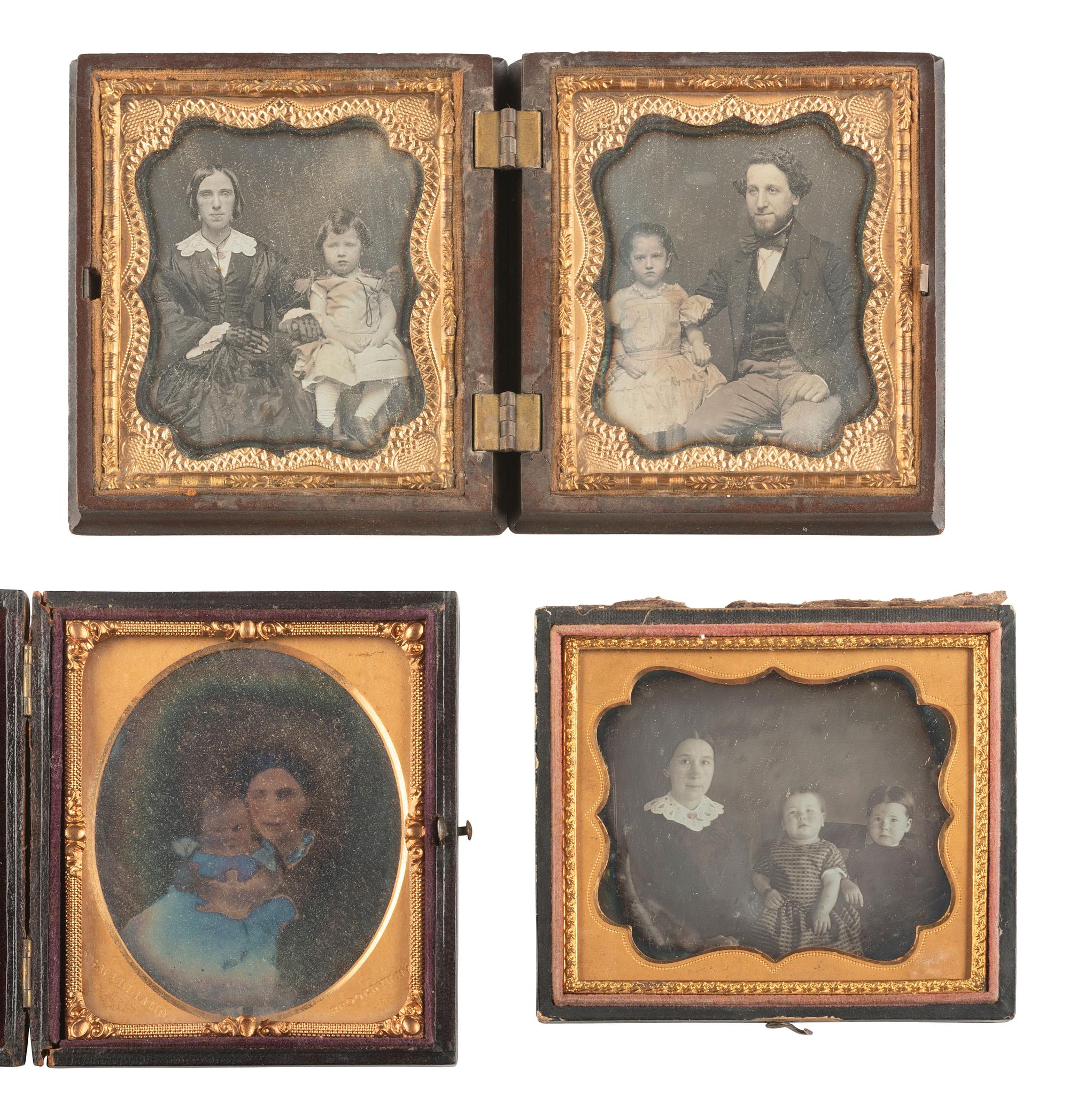 [EARLY PHOTOGRAPHY]. 16 sixth plate daguerreotype family portraits incl. parents with children.