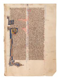 CIRCLE OF WILLIAM DE BRAILES (active Oxford, c. 1230-1260) A leaf from a Bible, with a historiated initial ‘P’ of St. Paul, in Latin, illuminated manuscript on parchment [England, Oxford (?), c. 1250-1275]