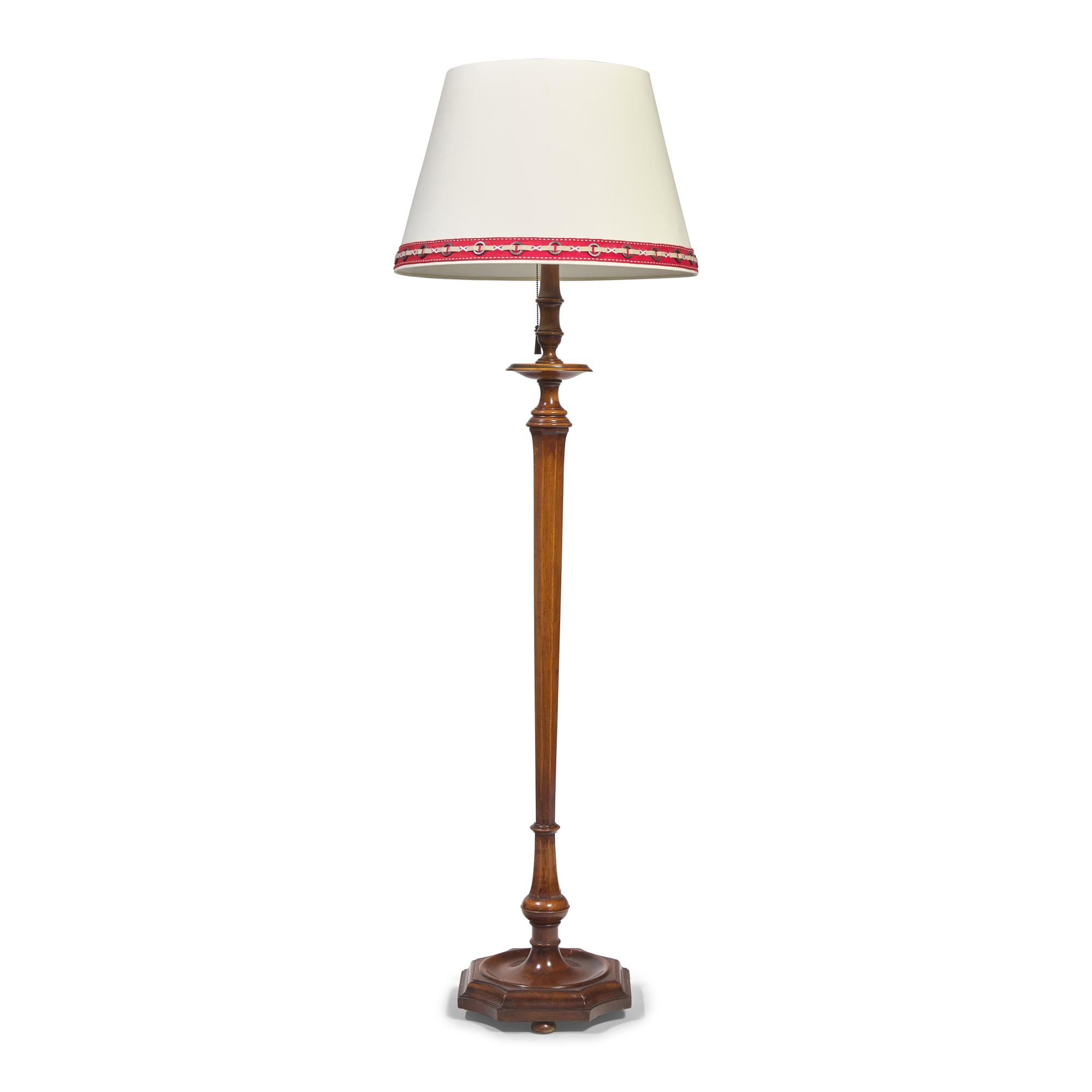 An Edwardian Style Mahogany Floor Lamp with Custom Shade