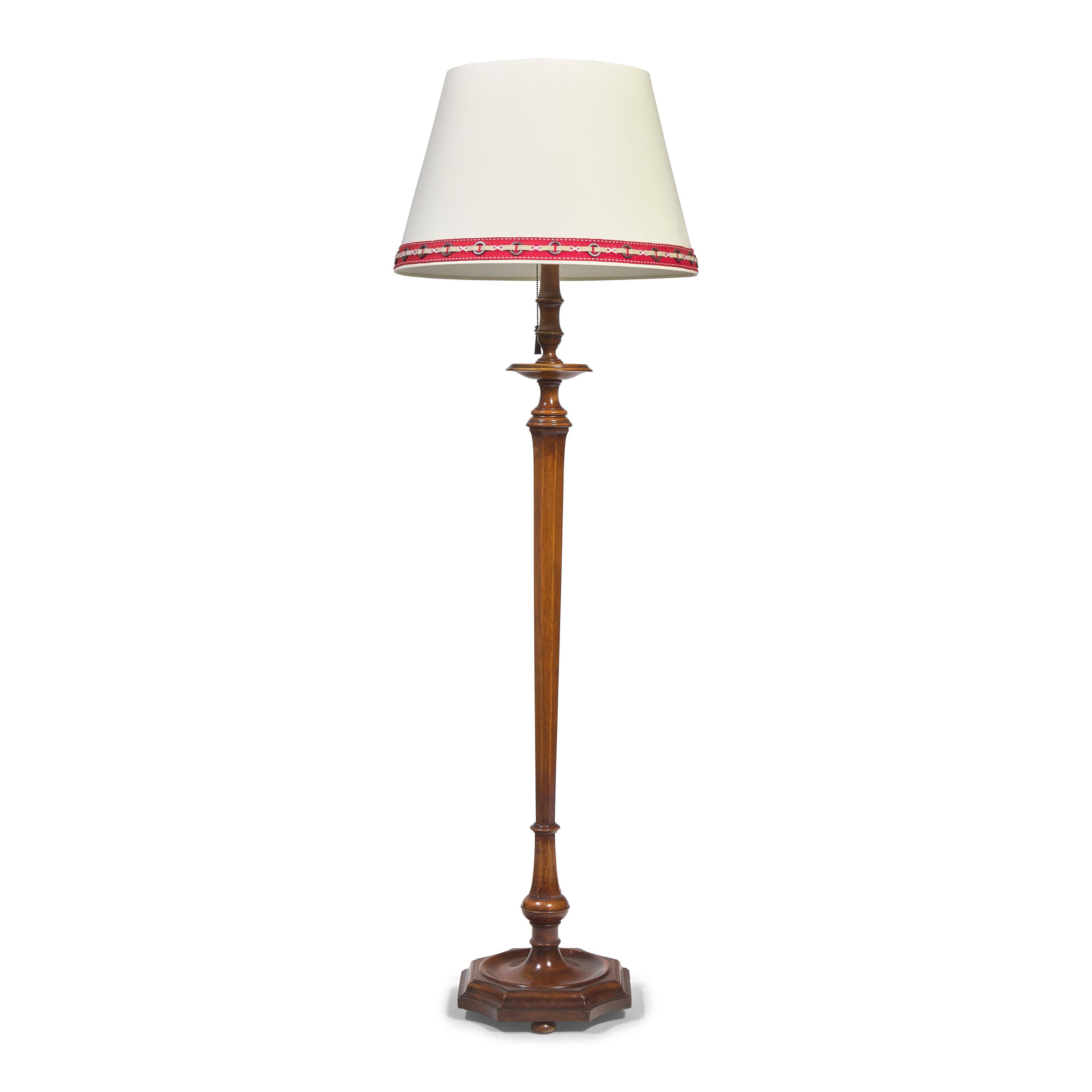 An Edwardian Style Mahogany Floor Lamp with Custom Shade