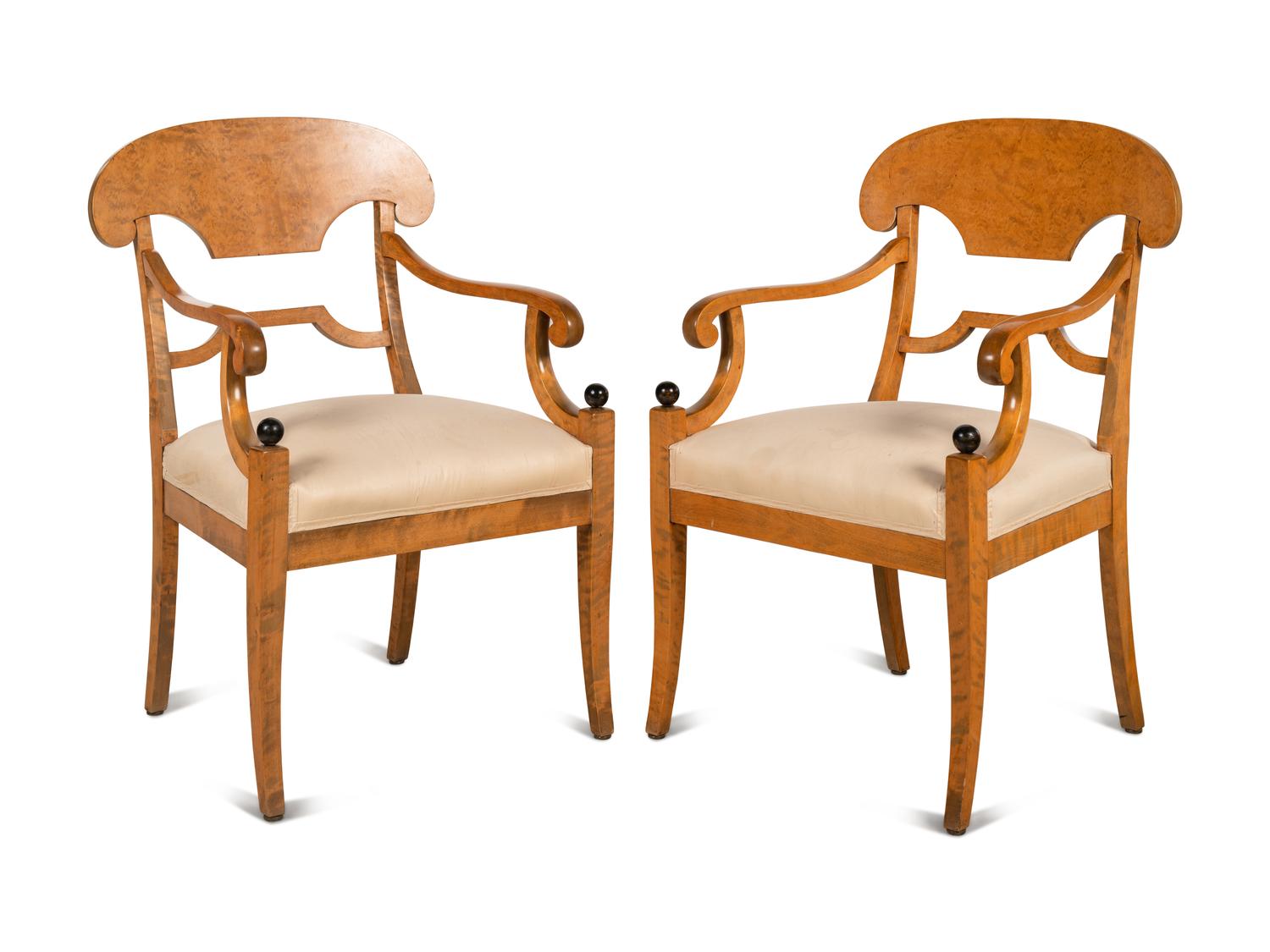 A Pair of Biedermeier Style Birch Open Armchairs