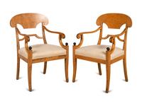 A Pair of Biedermeier Style Birch Open Armchairs