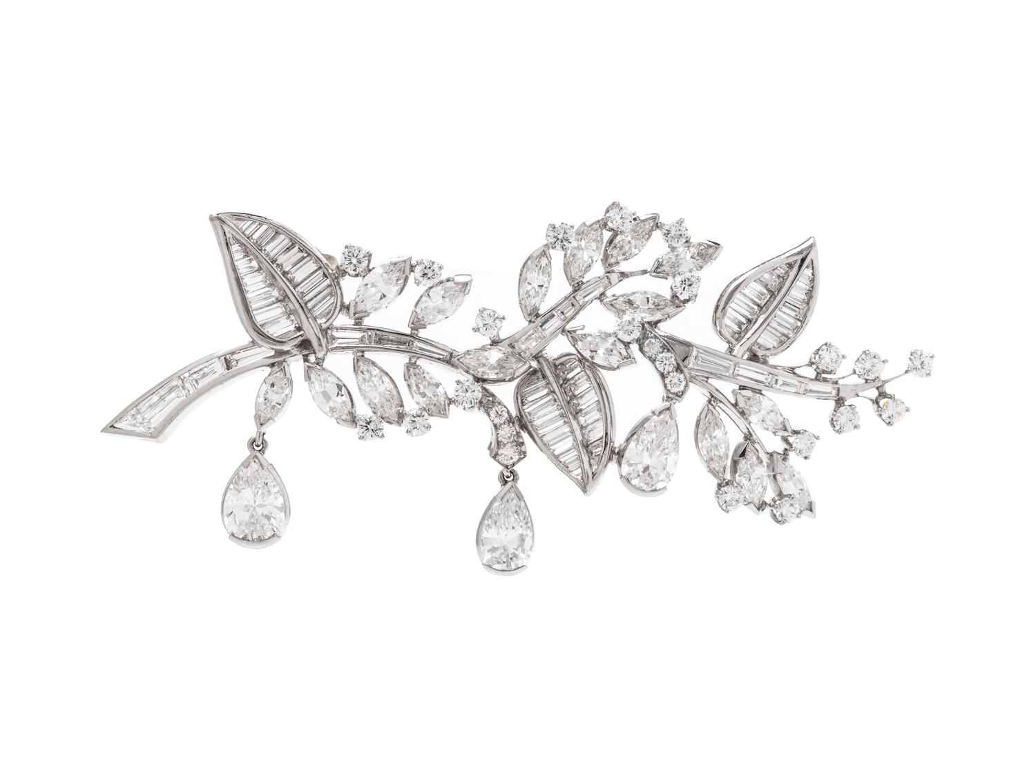 A Platinum and Diamond Foliate Motif Brooch,