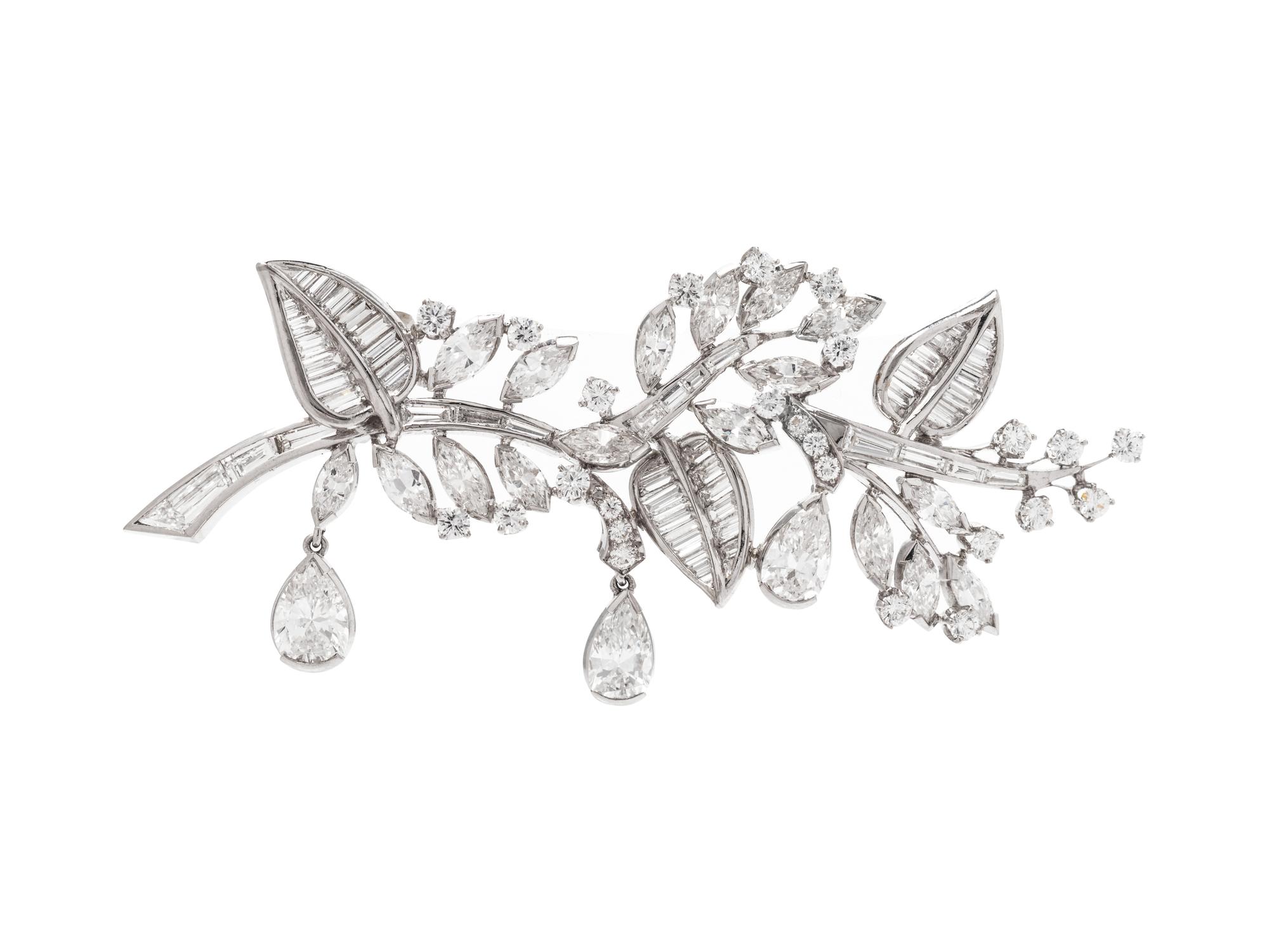 A Platinum and Diamond Foliate Motif Brooch,