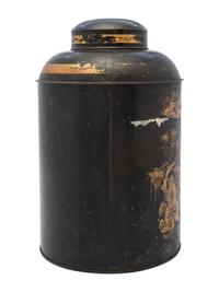 An English Chinoiserie Tole Painted Tea Cannister