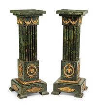 A Pair of Continental Gilt Bronze Mounted Marble Pedestals