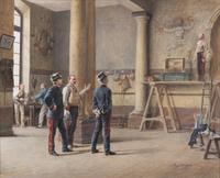 Louis Auguste Georges Loustaunau, (French, 1846-1898), Admiring the Mural at the Fencing School