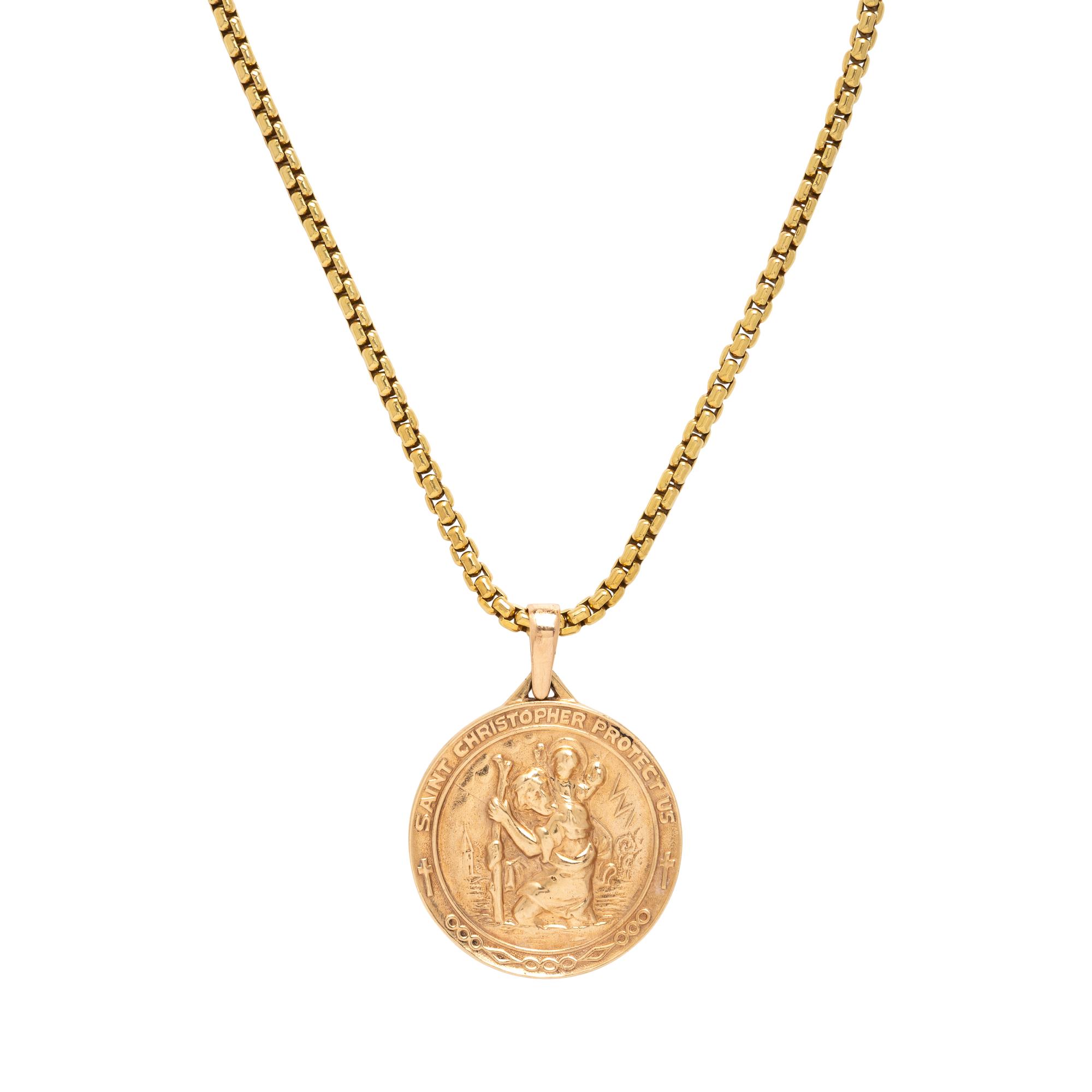 Yellow Gold Saint Christopher Pendant and David Yurman Chain
