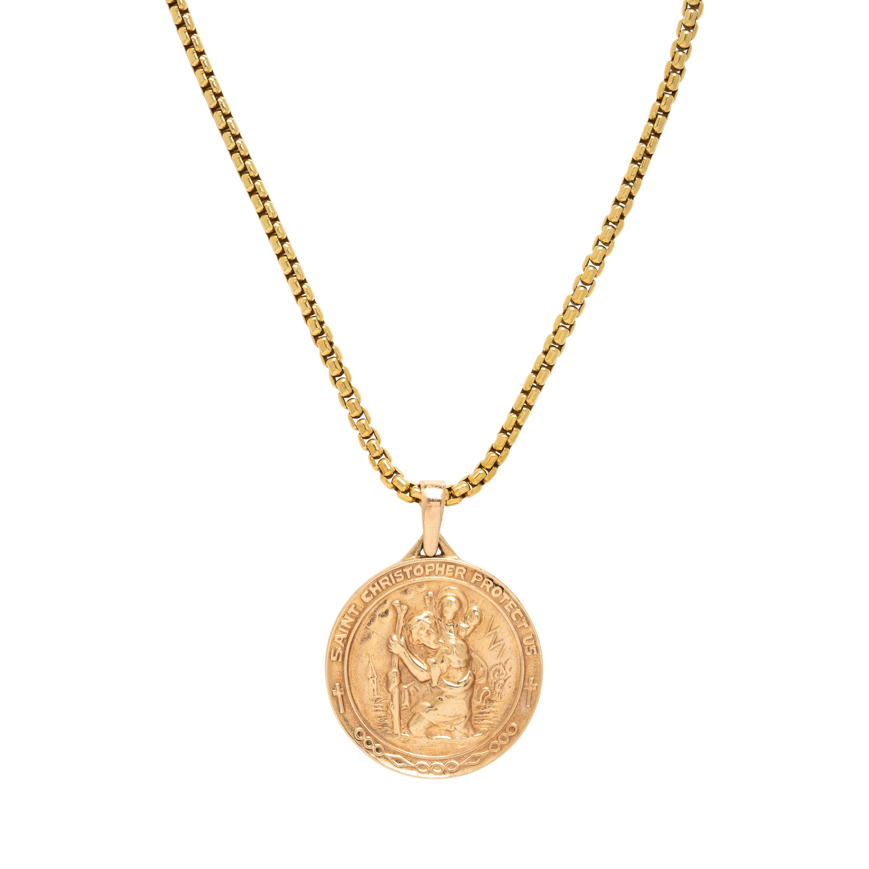 Yellow Gold Saint Christopher Pendant and David Yurman Chain
