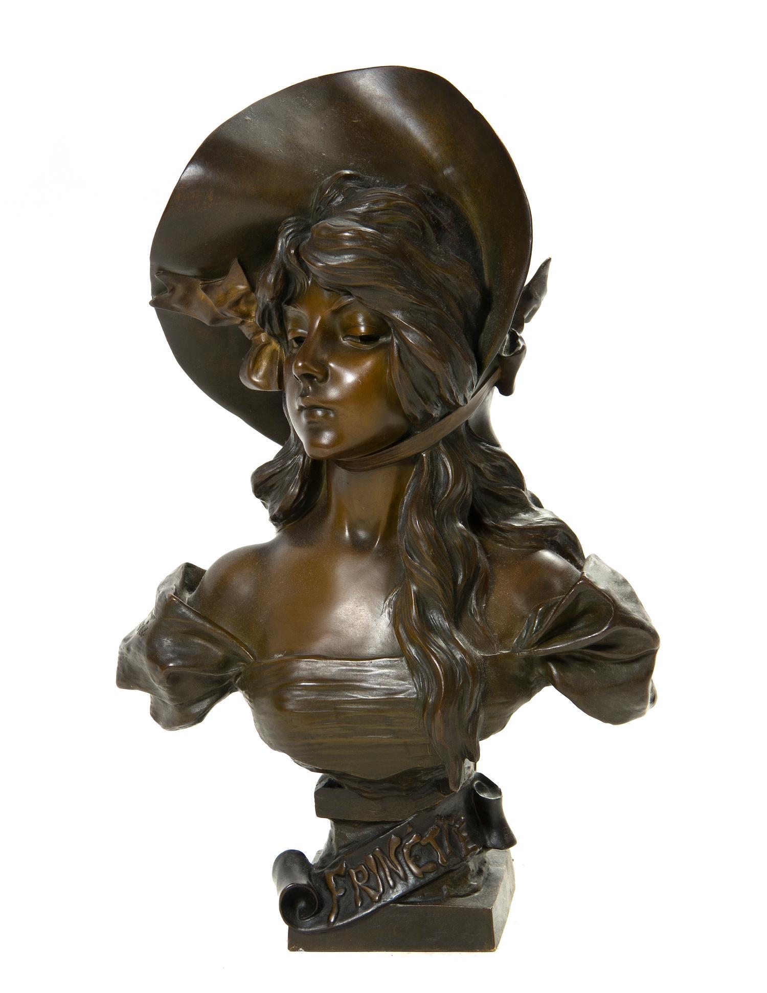 A French Bronze Bust, Emanuele Villanis, Height 17 1/2 inches.