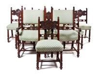 An Assembled Renaissance Revival Mahogany Dining Suite, Height of first 36 inches.