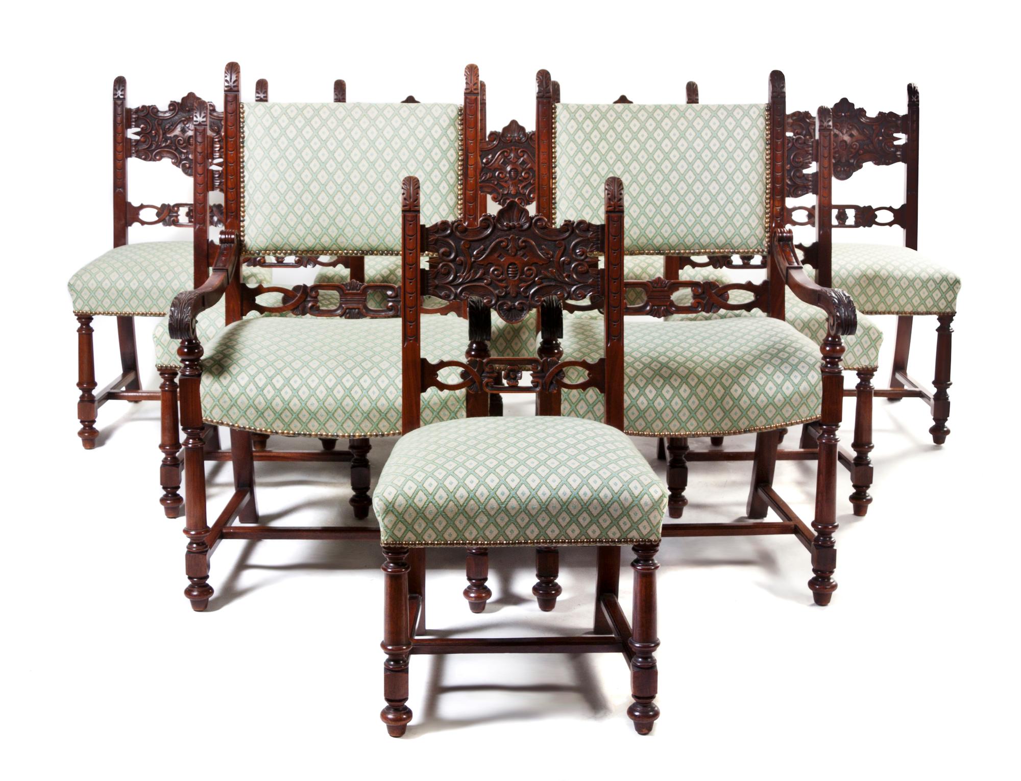 An Assembled Renaissance Revival Mahogany Dining Suite, Height of first 36 inches.