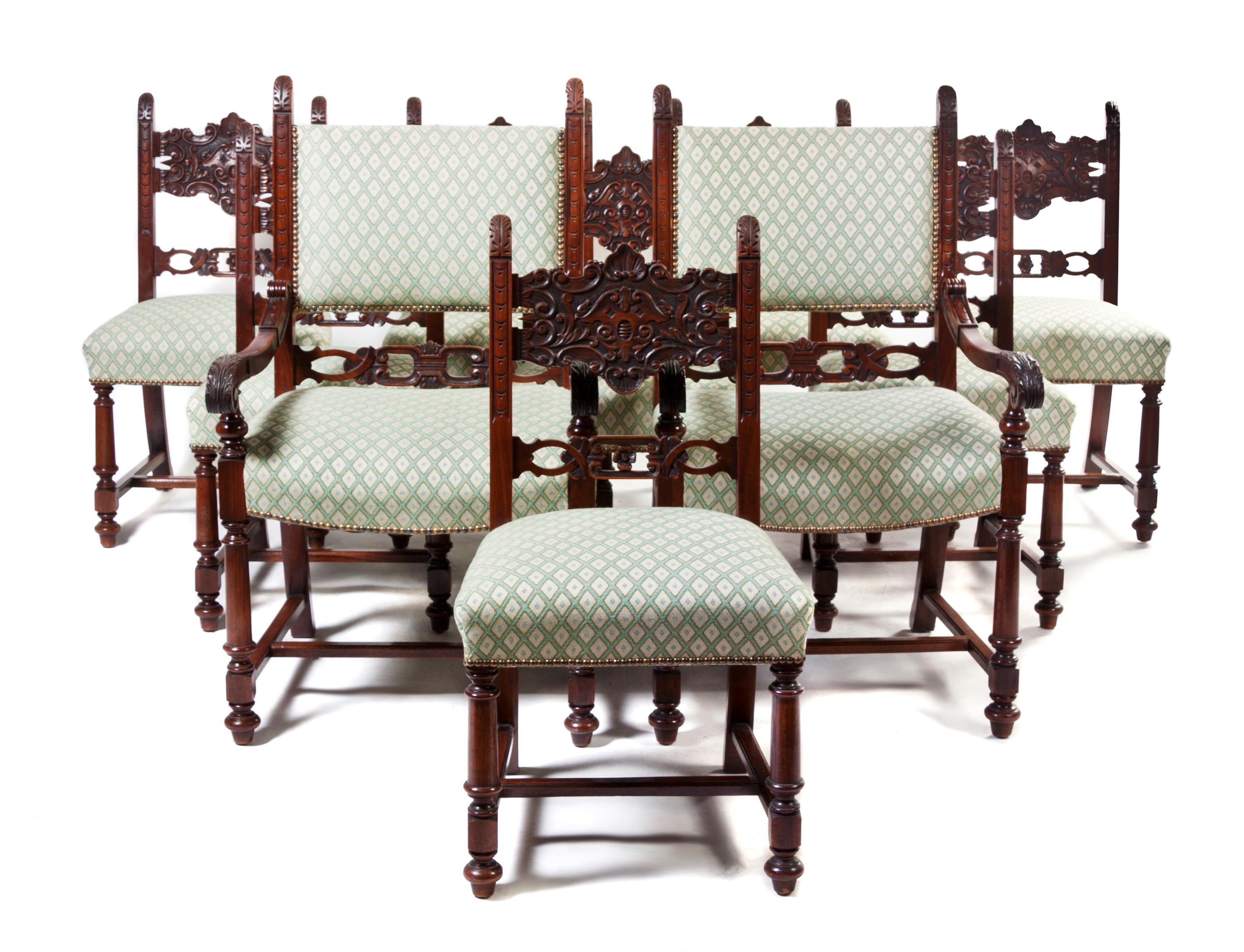An Assembled Renaissance Revival Mahogany Dining Suite, Height of first 36 inches.