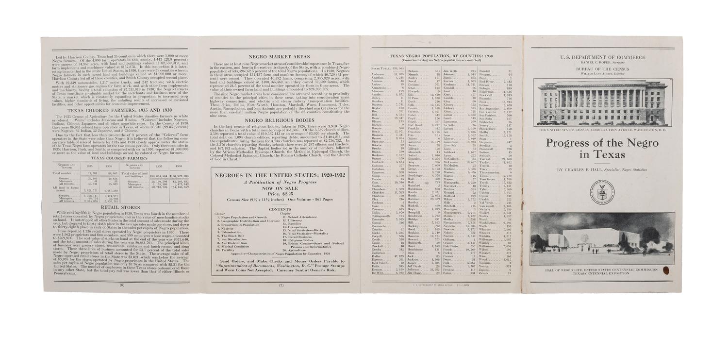 [CIVIL RIGHTS]. HALL, Charles E. (1868-1969). Progress of the Negro in Texas. [Washington, D.C.]: U.S. Government Printing Office, [1936].