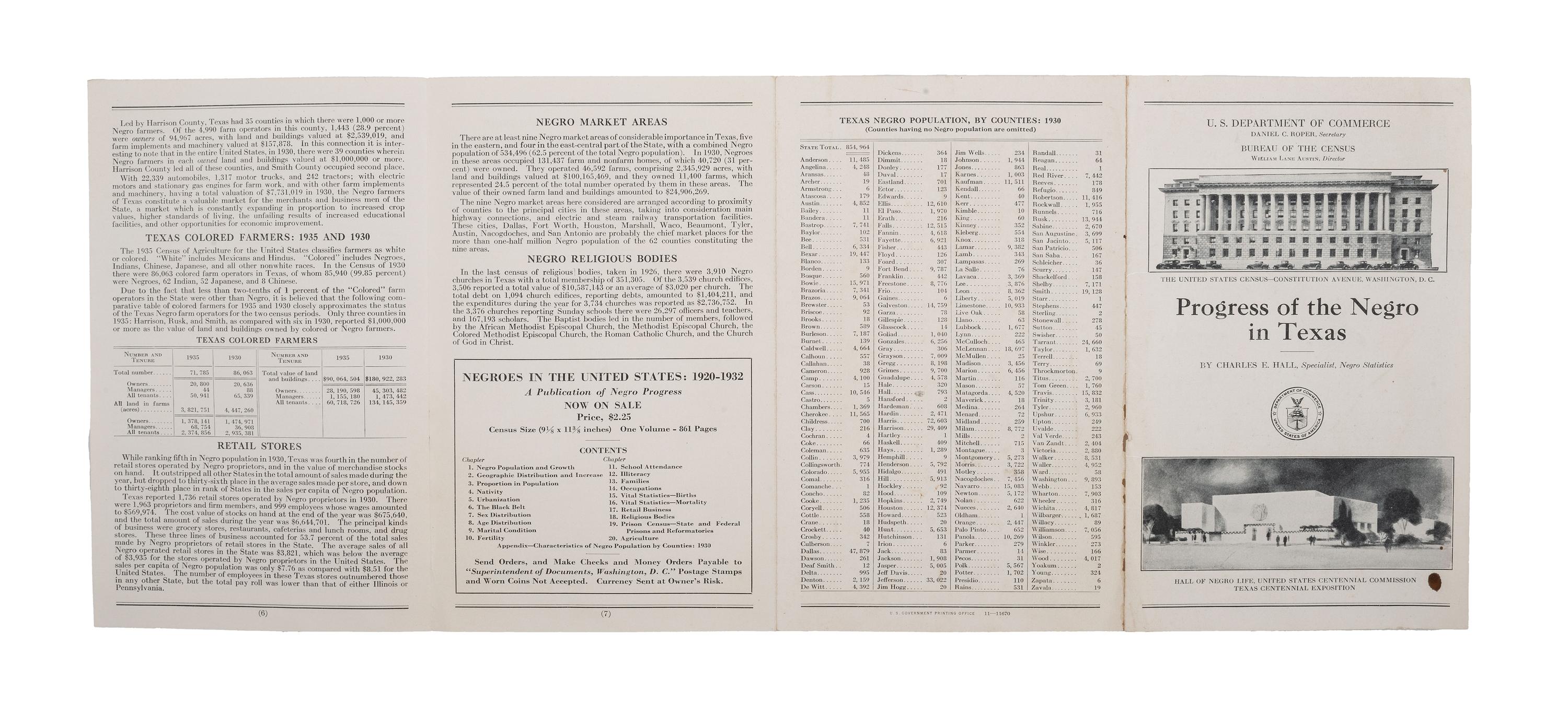 [CIVIL RIGHTS]. HALL, Charles E. (1868-1969). Progress of the Negro in Texas. [Washington, D.C.]: U.S. Government Printing Office, [1936].