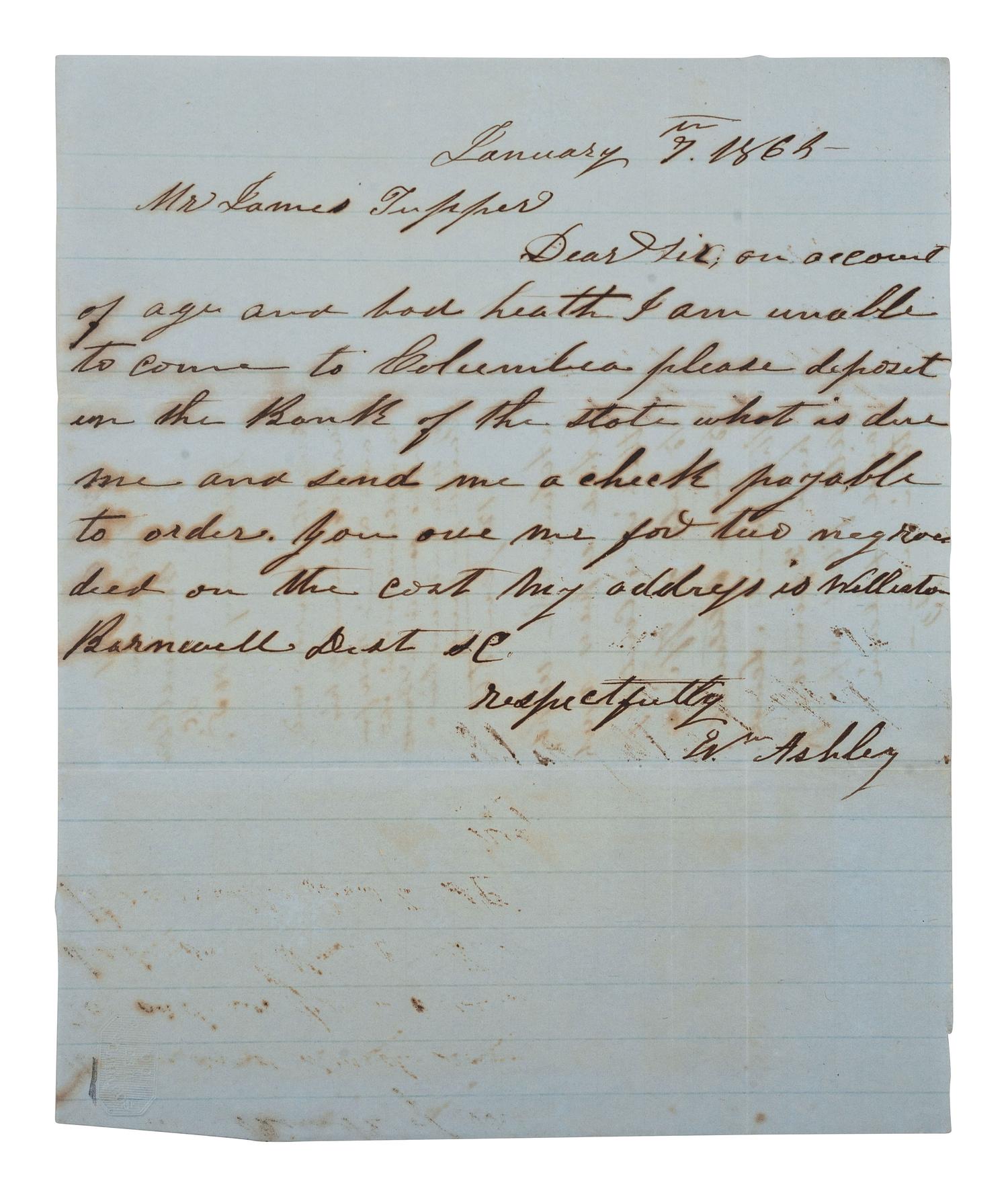 [ENSLAVEMENT & ABOLITION]. A pair of documents related to claims for compensation made by enslavers to the Confederate States Army for deceased slaves. South Carolina, 1864-65.