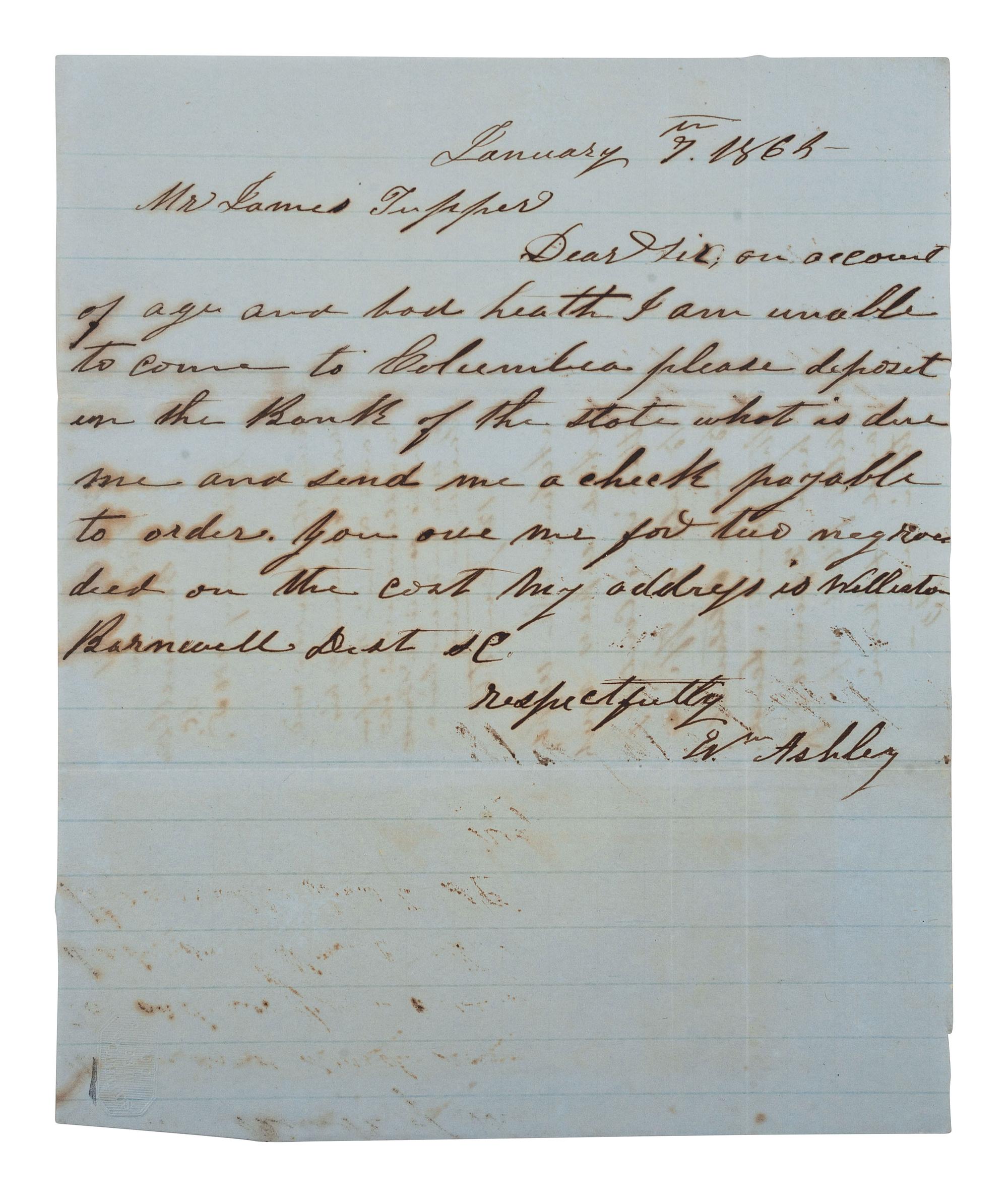 [ENSLAVEMENT & ABOLITION]. A pair of documents related to claims for compensation made by enslavers to the Confederate States Army for deceased slaves. South Carolina, 1864-65.