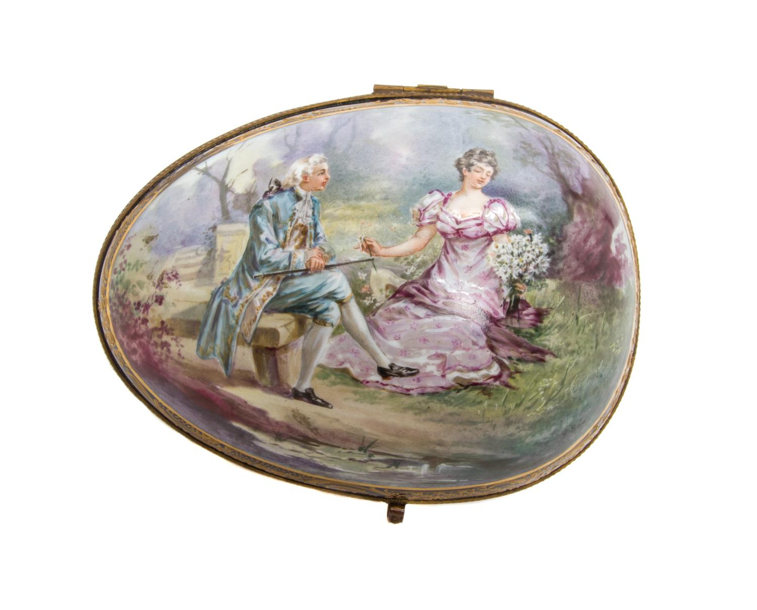 A Sevres Style Porcelain Table Casket, Height 6 3/4 x width 8 1/2 inches.