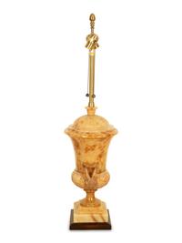 A Pair of Classical Style Alabaster Urns Mounted as Table Lamps