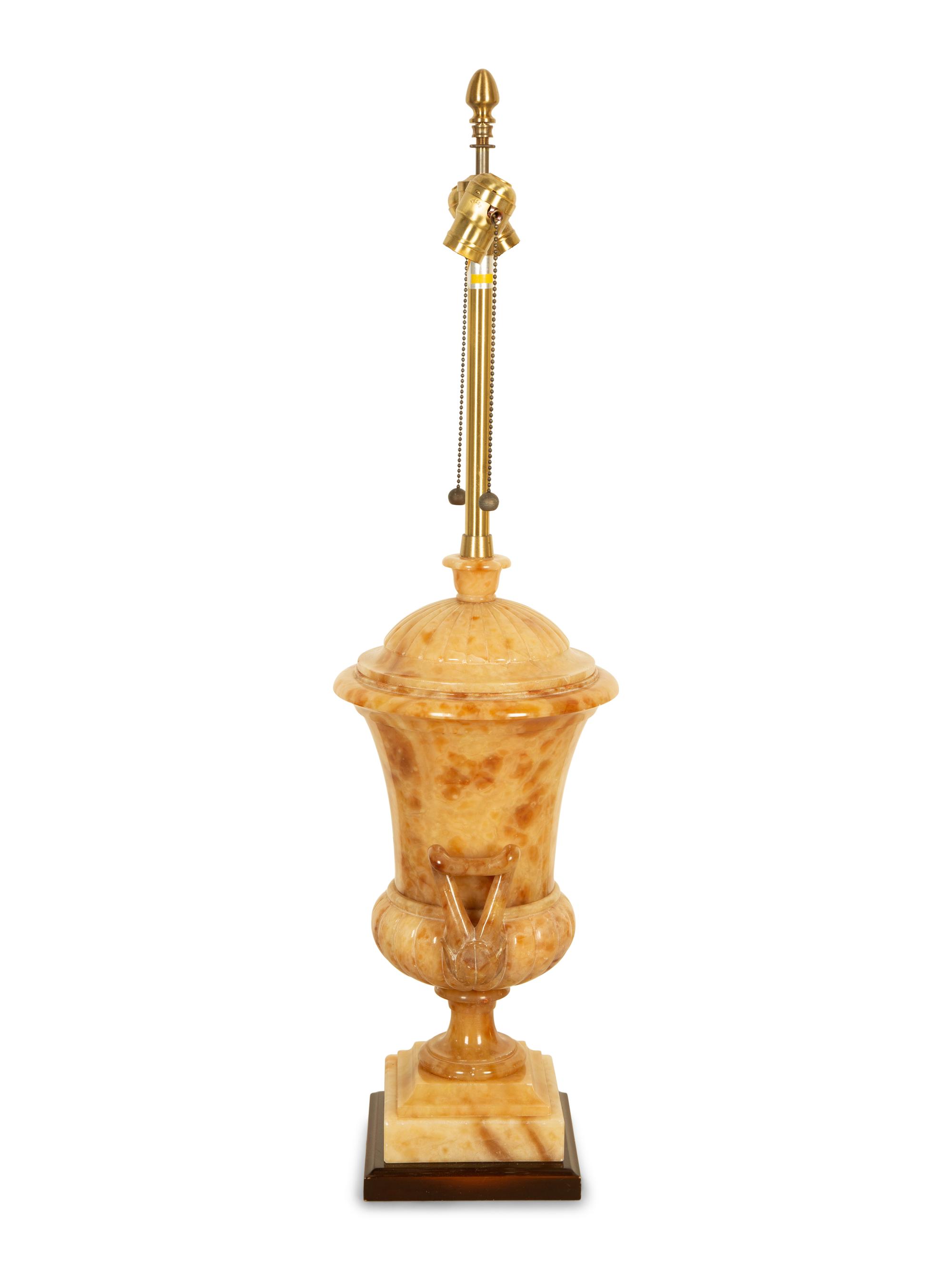 A Pair of Classical Style Alabaster Urns Mounted as Table Lamps