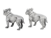 A Pair of Silver Salt and Pepper Shakers in the Form of Bulldogs
