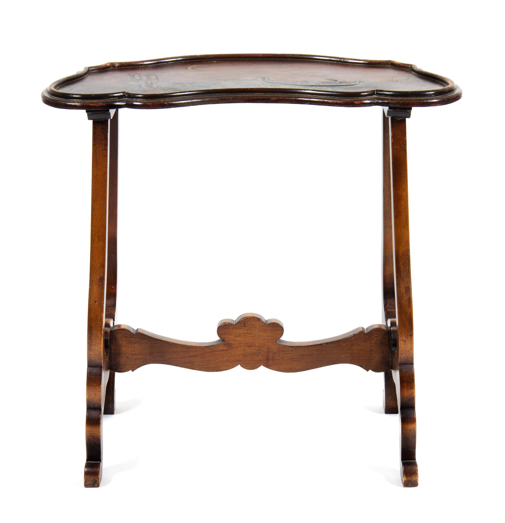 An Italian Walnut Side Table Height 23 x width 12 x depth 22 1/2 inches.