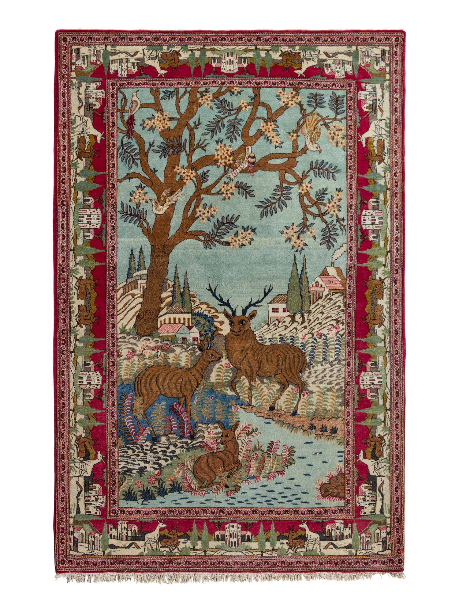 A Kirman Pictorial Wool Rug