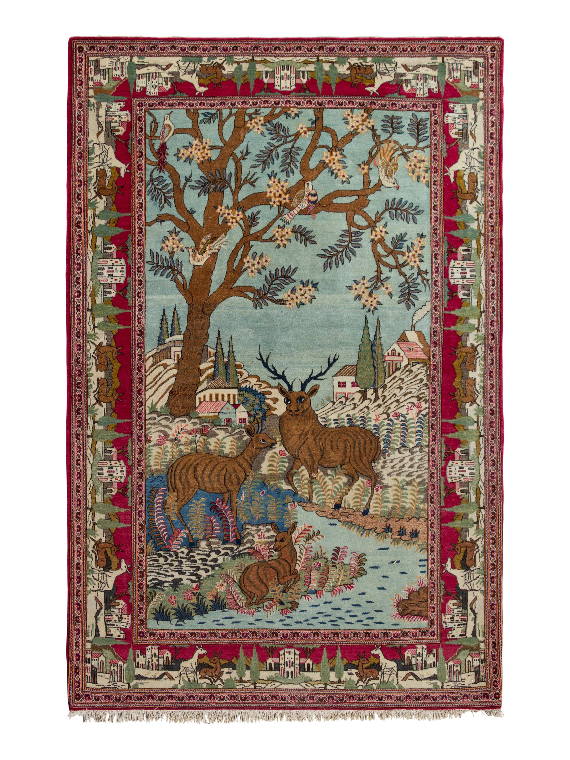 A Kirman Pictorial Wool Rug