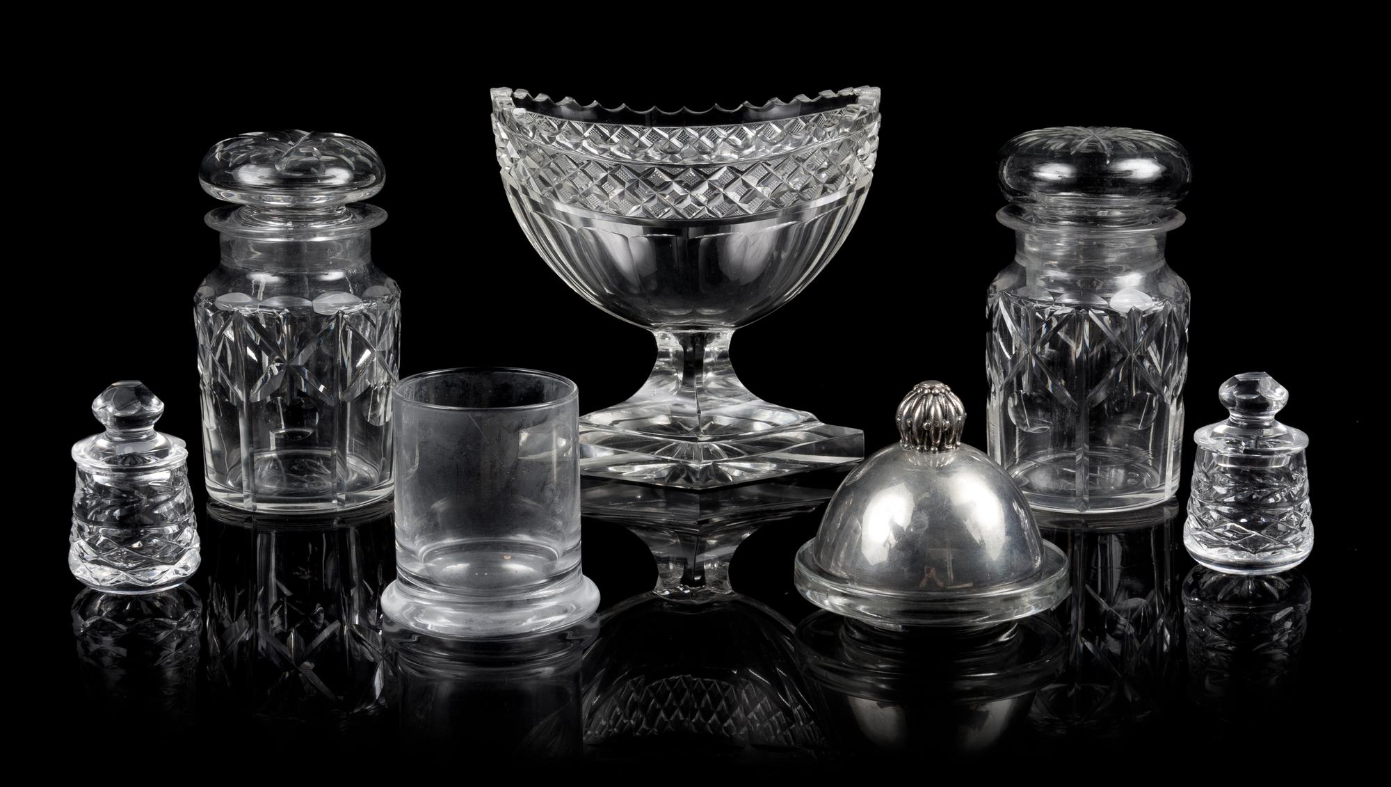A Group of Glass Table Articles Height of tallest 6 1/8 inches.