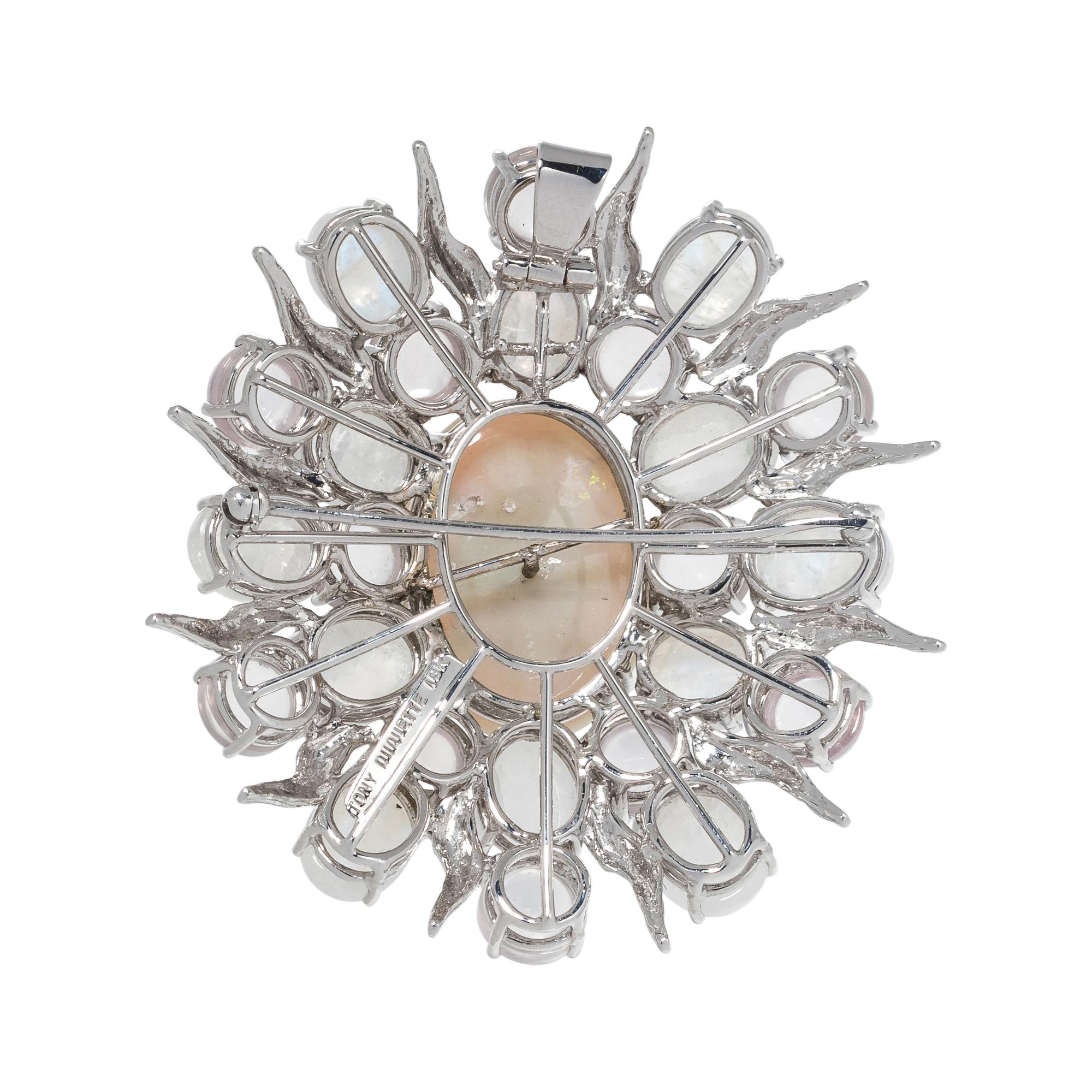 TONY DUQUETTE, MOONSTONE AND OPAL PENDANT/BROOCH