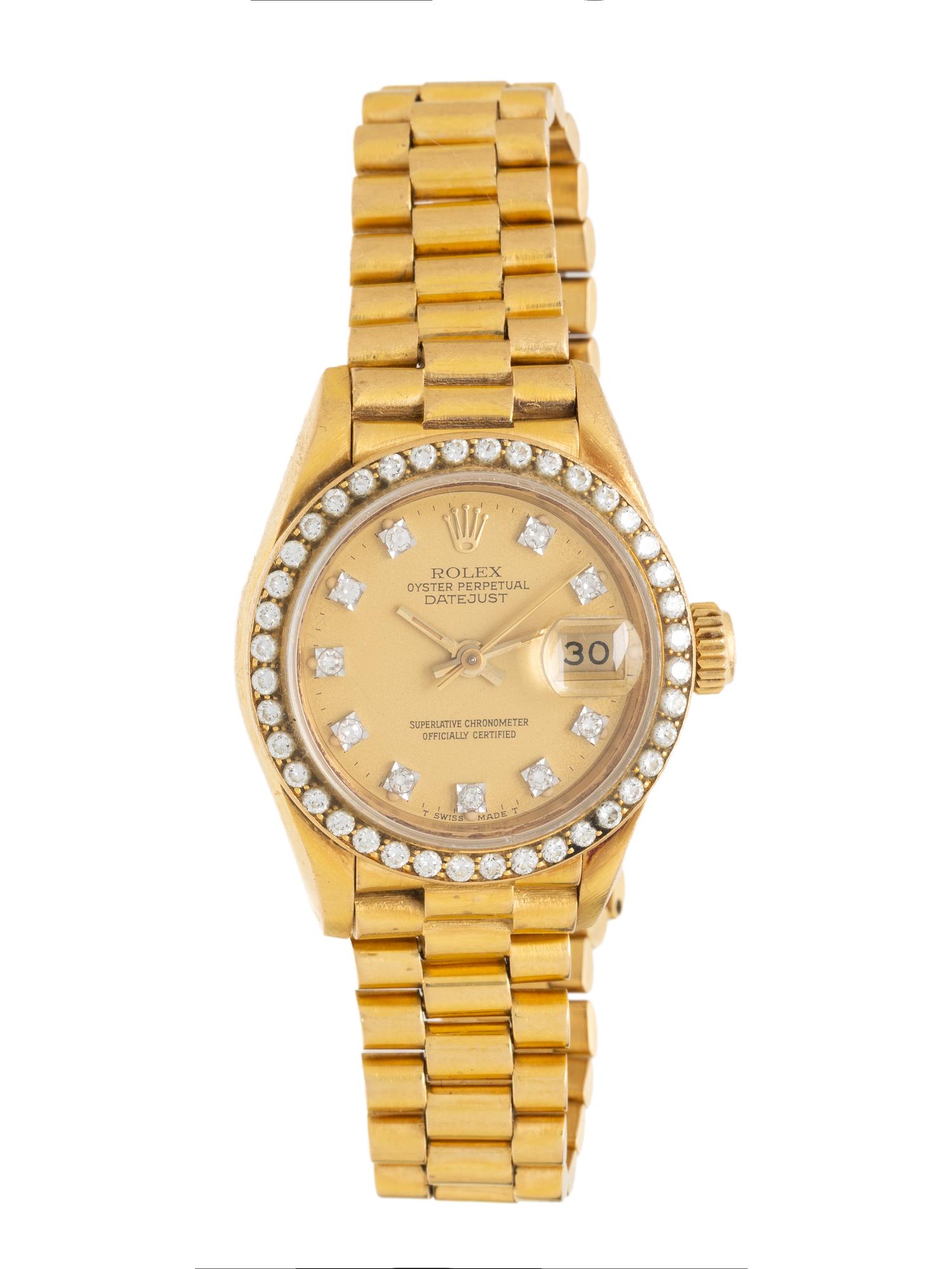 ROLEX, REF. 69138 18K YELLOW GOLD 'LADY-DATEJUST' WATCH WITH FACTORY DIAMOND DIAL AND FACTORY DIAMOND BEZEL, BOX & PAPERS