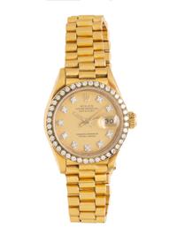 ROLEX, REF. 69138 18K YELLOW GOLD 'LADY-DATEJUST' WATCH WITH FACTORY DIAMOND DIAL AND FACTORY DIAMOND BEZEL, BOX & PAPERS