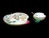 Two Canton Enamel on Copper Peach-Form Plates