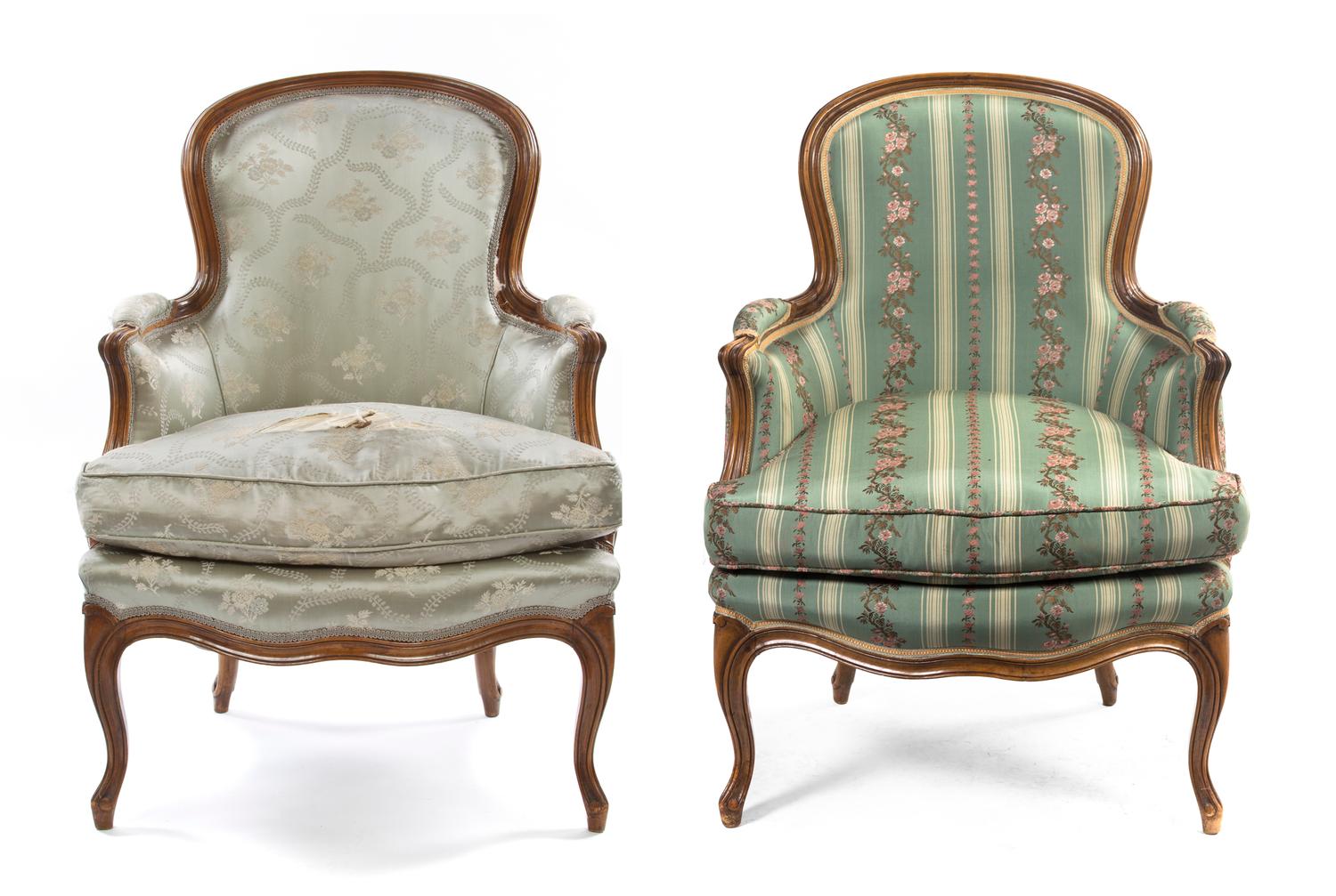 A Pair of Louis XV Style Bergeres, Height 37 inches.