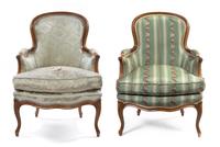 A Pair of Louis XV Style Bergeres, Height 37 inches.