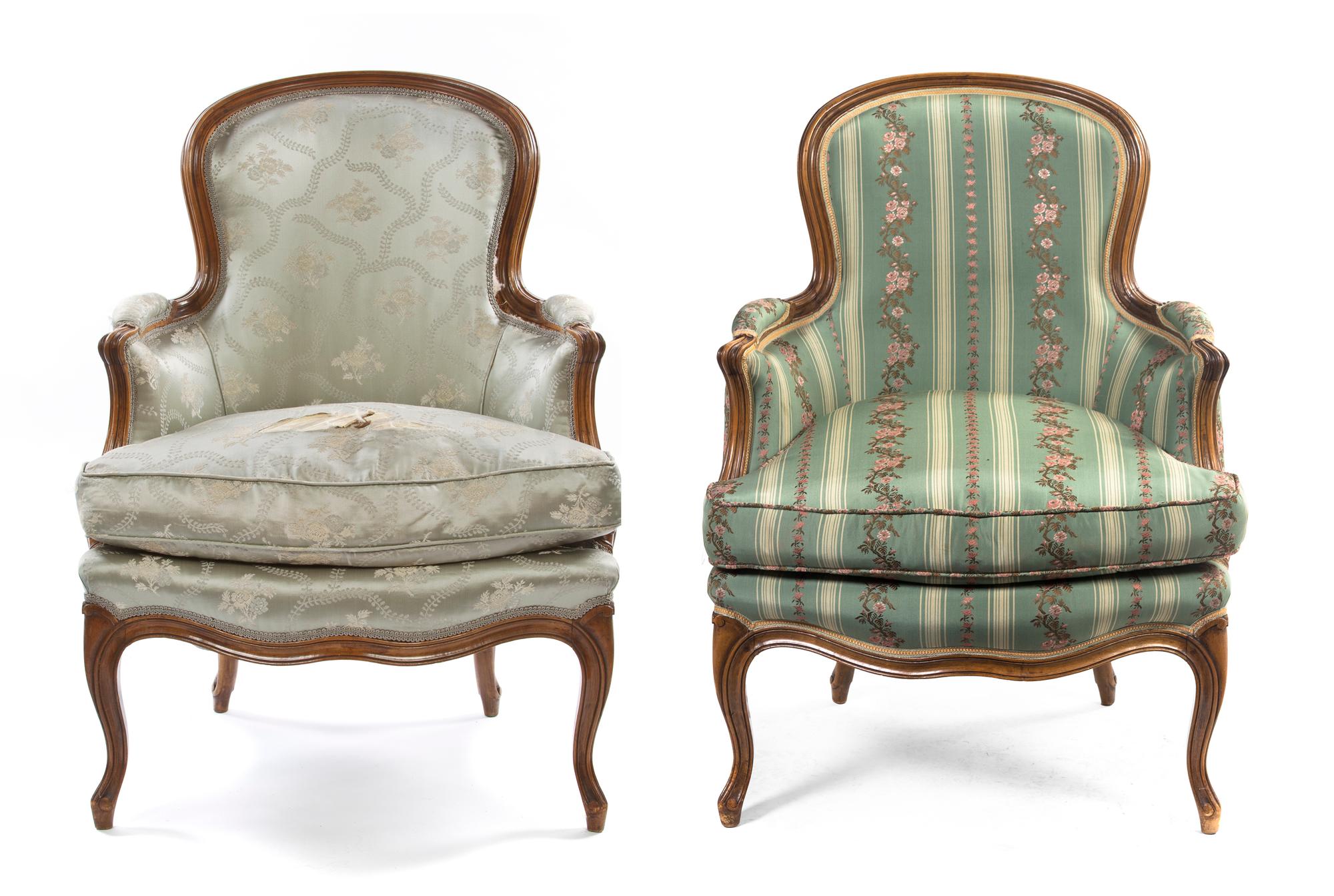 A Pair of Louis XV Style Bergeres, Height 37 inches.