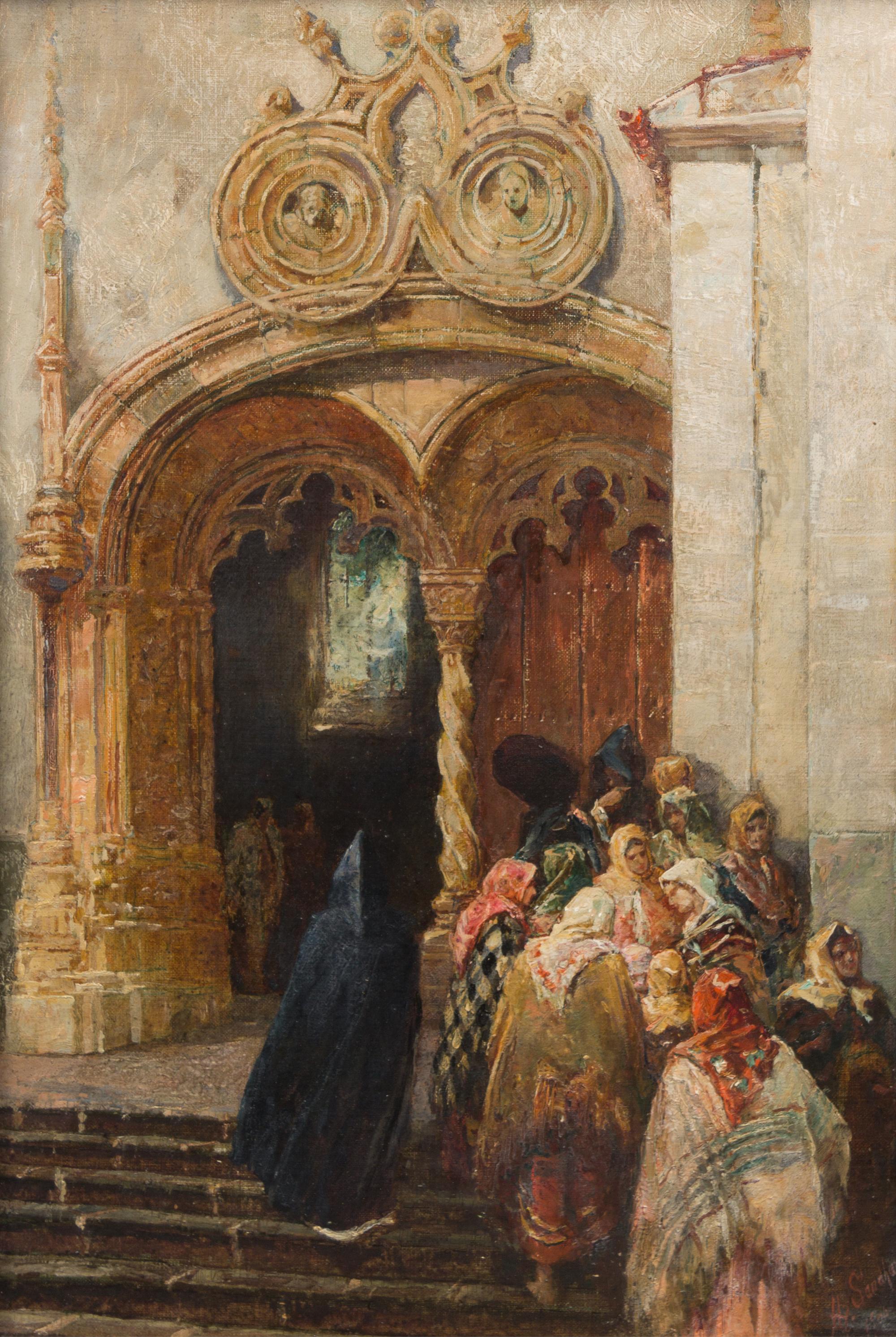 Hy (Henry) Sandham, (Canadian, 1842-1910), Peasants on Cathedral Steps, 1906