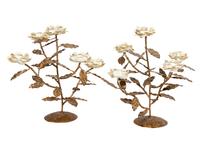 A Pair of Painted Tole Five-Light Candelabra