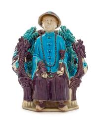 A Turquoise Aubergine Glazed Porcelain Figure of an Official Height 9 1/4 inches. — 19TH CENTURY