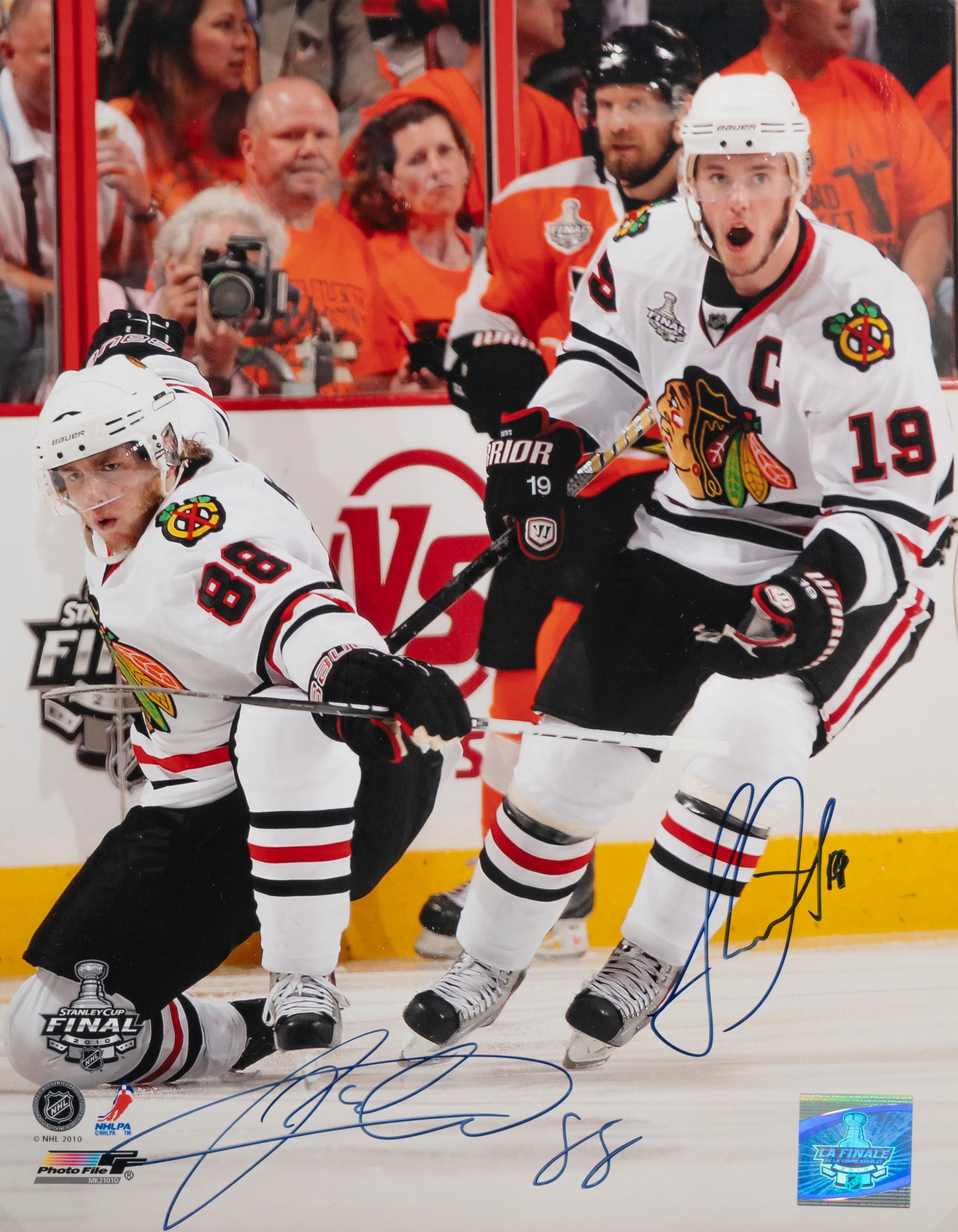 A Jonathan Toews and Patrick Kane Dual Signed Autograph Chicago Blackhawks Stanley Cup Photograph,