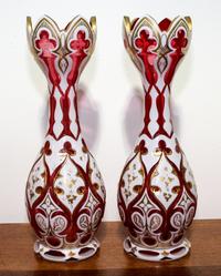 A Pair of Bohemian Glass Vases. Height of 11 inches.
