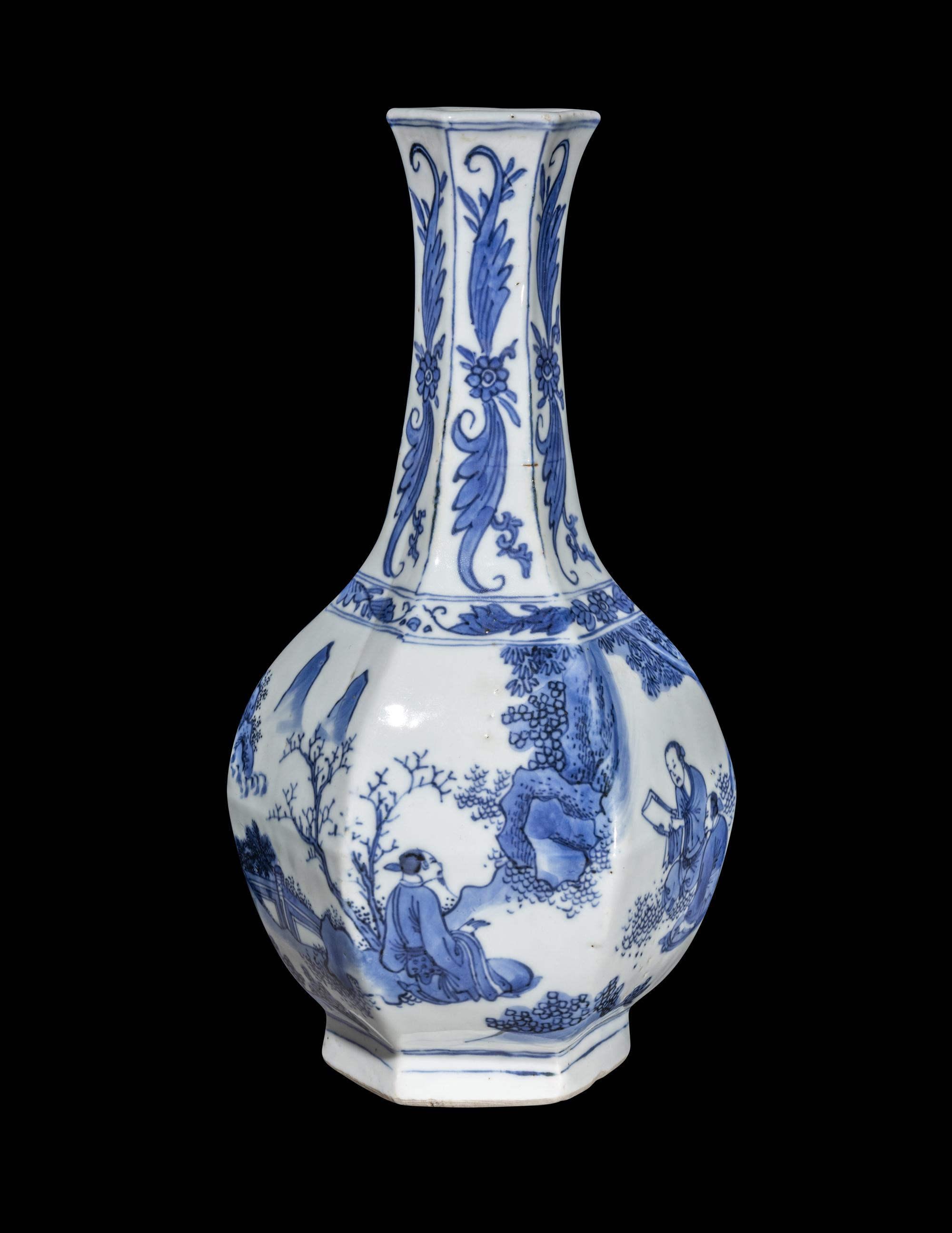 A Chinese Blue and White Porcelain Hexagonal Vase