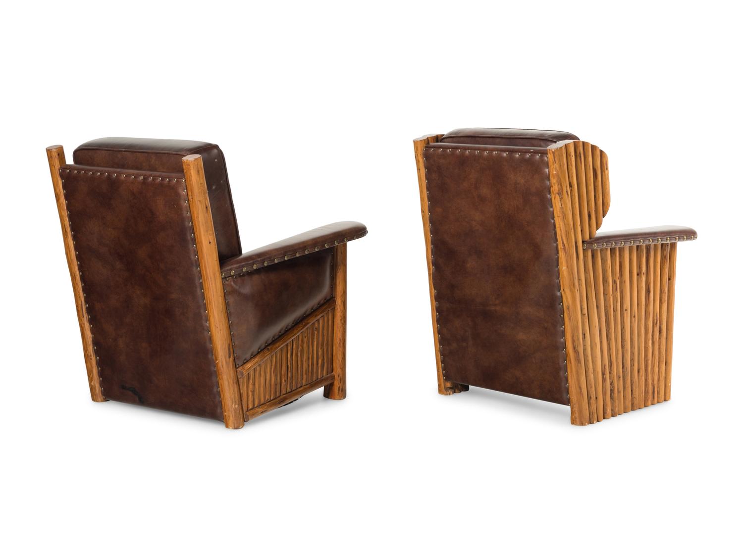 Two Adirondack Style Branch and Leather Club Chairs